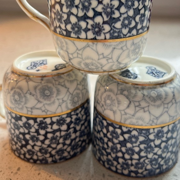 Rare Antique Royal Worcester Blue/White Floral Porcelain Demitasse Cups Set of 3 - Picture 12 of 16